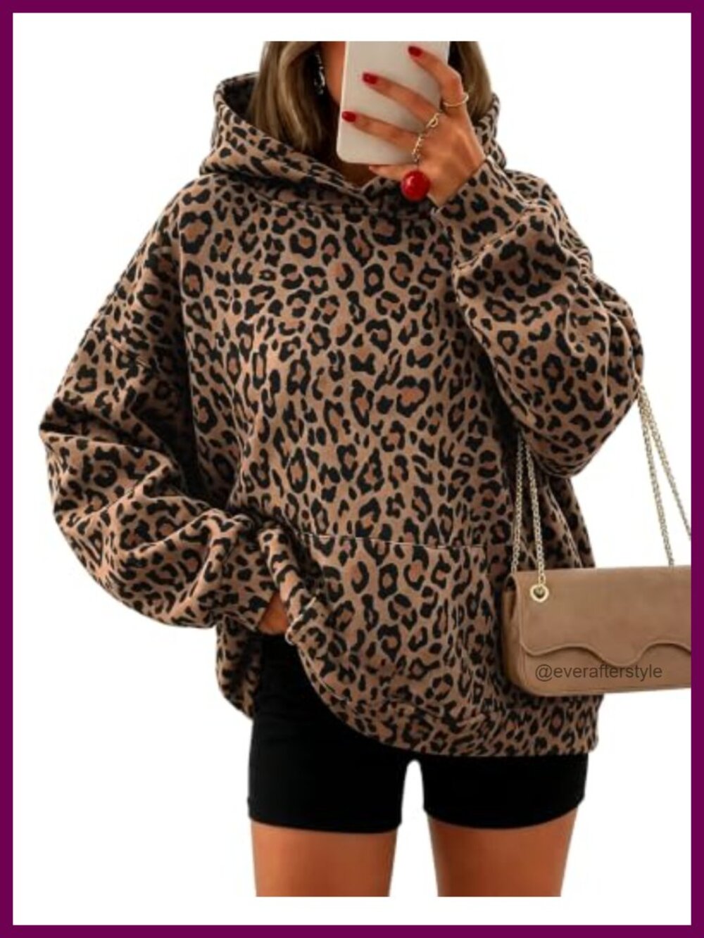 Oversized Fleece Hoodie Leopard Print Pullover Sweatshirt Y2K Streetwear